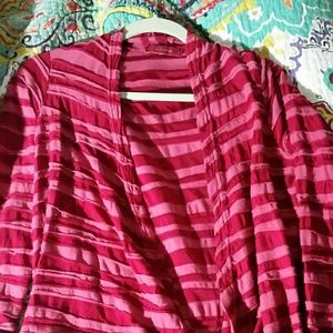 Cut Loose pink and red striped semi sheer cardigan